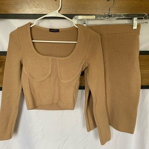 Brown Two Piece Skirt + Long Sleeve Set